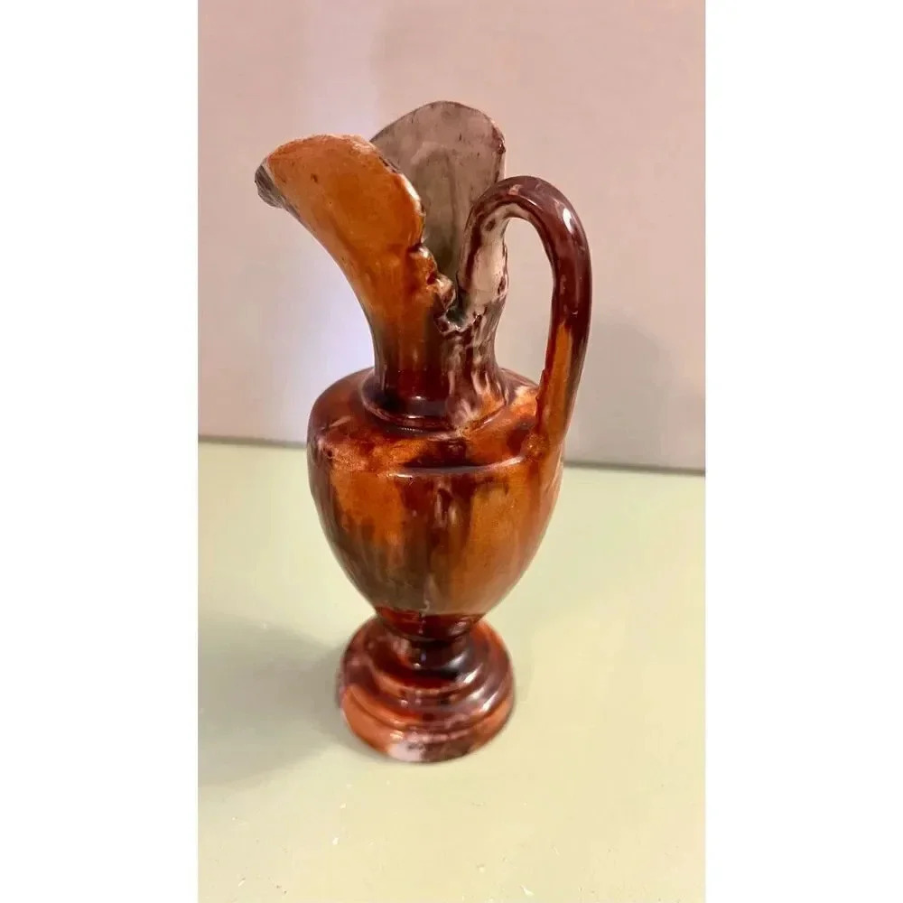 Purple and White Vintage Oaxaca Mexico Glazed Porcelain Mini Pitcher‎ 6" Tall
